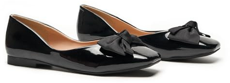 C.Paravano Women's Ballerinas with Square Toe & Fabric Bow, Elegant Comfortable Ballerina, Flat Shoes for Women, Pretty Ballet Flats for Business, Weddings & Everyday Use, Black A72p, 8 UK