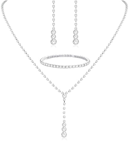 Jsleid Parure Bijoux, Parure Bijoux Femme Mariage, Mariée Mariage Cristal Collier, Larme Pendentif Boucles d'Oreilles Strass Bracelet Ensemble Strass Cristal de Bijoux de Mariage