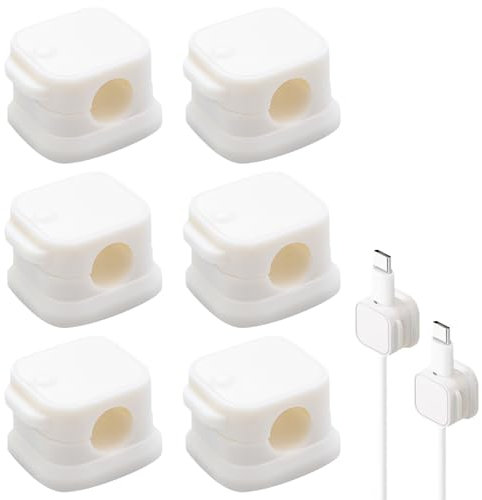 6 Pack Magnetic Cable Clips,Accroche Cable Adhésif Organisateur Cable Support Cable,Attache Cable Adhesif Organizer Storage Holder pour Bureau,Bureau,Table de Nuit,Câbles de Chargement (Blanc)