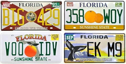 OPO 10 - Lot de 4 PLAQUES D' IMMATRICULATION de Voiture USA en métal - répliques de Vraies plaques américaines Florida - 13-84-85-87