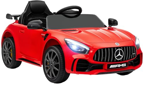 AIYAPLAY Voiture électrique Enfants sous Licence Mercedes-Benz AMG GTR, 12V, télécommande 2,4G, Max. 5 km/h, véhicule électrique Enfant, phares, klaxon et MP3, Rouge
