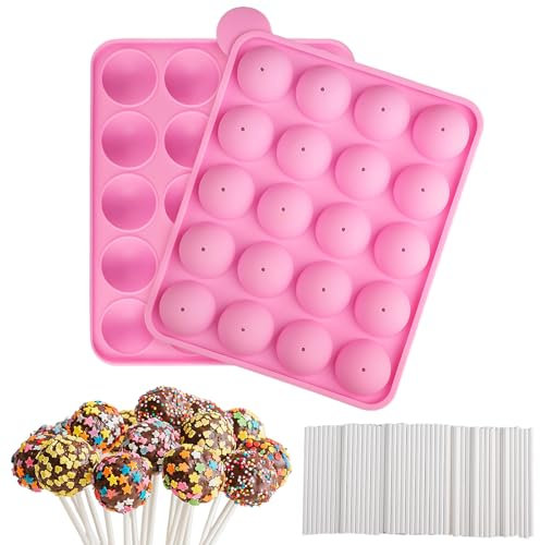 Velicber Stampo per Lecca-Lecca in Silicone con 20 Cavità e 100 Bastoncini Stampi Lollipop per Cioccolato, Caramelle e Cake Pops, Antiaderente, Resistente al Calore (-40°C~230°C)