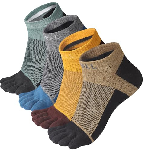 VWELL Toe Socks for Men Women Running Ankle Cotton Five Fingers Design Low Cut Athletic 4 Pairs Size 8-11