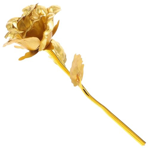 Veemoon Rose Artificielle Plaquée Feuille d'or 24K, 18cm, Déco Mariage