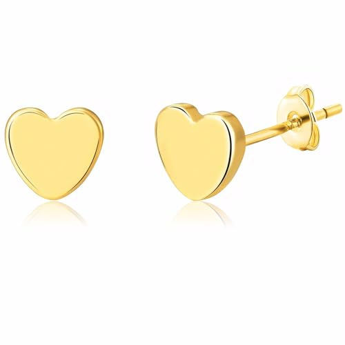 Gold Plated Heart Stud Earrings, Women Heart Earrings Flat Titanium Nickel Free Hypoallergenic Stud Earrings for Sensitive Ears Daint Star Moon Earring Studs for Women Girls Teens