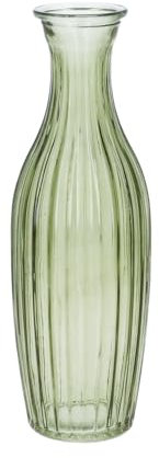 Gisela Graham Olive Green Glass Vase, Ribbed Design, Slim Bud Style