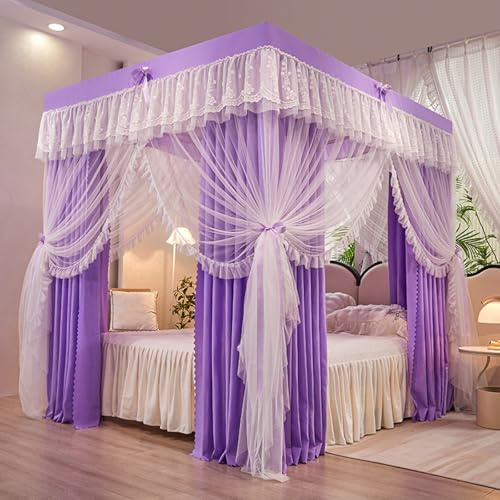 Cammeciso Tende A Baldacchino per Letto A Quattro Angoli,Principessa Letto A Baldacchino Ad Angolo,Blocca La Luce E Traspirante,Adatto A Bambine,Adolescenti E Bambino