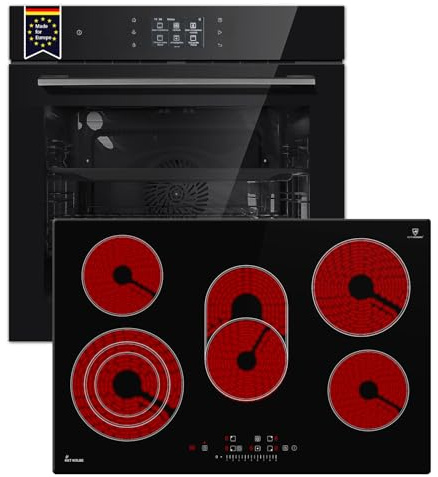 KKT KOLBE Set cottura autosufficiente, 60 cm, forno da incasso EB8017TFT, piano cottura in vetroceramica CH7705RL, display TFT, chiusura morbida, catalisi, funzione pizza, grill, convezione, aria