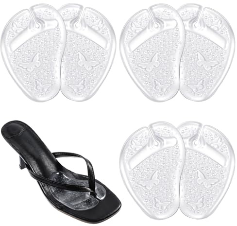 6Pcs Soft Gel Metatarsal Pads for Thong Sandals Toe Protectors, Reusable Forefoot Cushion Inserts for Flip Flop, Self-Adhesive Non Slip Shoe Cushion Inserts for Metatarsal Support Pain Relief