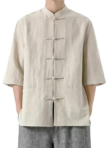 Chemise Kung Fu en coton et lin pour homme - Style traditionnel chinois - Veste à manches longues - Convient pour le Tai Chi et les occasions culturelles