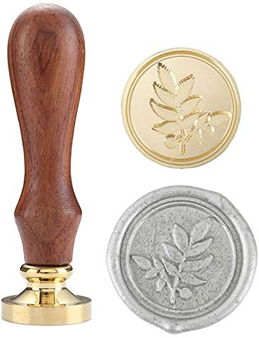 Mogokoyo Vintage-Stil Pflanzen-Serie Rosenholz Wachs Siegelstempel Dekorativer Siegel Petschaft Holzgriff Brief mit verschidene Gravur (Vintage Blatt)