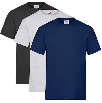 Fruit of the Loom Men's T-Shirt, Pack of 3, Black/Grey/Navy, XL