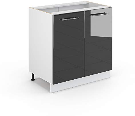Vicco Spülenunterschrank Fame-Line, Anthrazit Hochglanz/Weiß, 80 cm mit Regal, ohne Arbeitsplatte