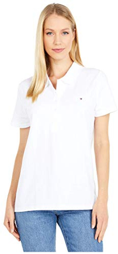Tommy Hilfiger Polo clásico para Mujer (Talla estándar y Grande), Blanco, M