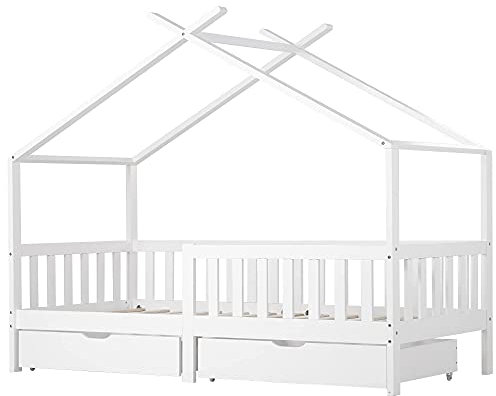 ModernLuxe Lit pour Enfant 90 x 200 cm, lit en Bois pour Enfants, avec Tableau, sommier à Lattes, Anti-Chute, en Bois de pin pour Enfants (sans Matelas)
