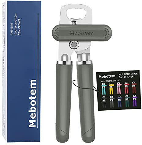 Mebotem 10 Colors Can Opener Manual Handheld Heavy Duty Stainless Steel Can Openers, Best Large Rated Easy Turn Knob, with Bottle Opener, Gray