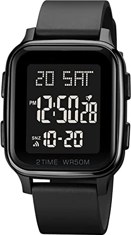 Forrader 12/24 h digital sportklocka för män vattentät med larm/nedräkning, dubbel timme, stoppur, 12/24 timmar, LED-bakgrundsbelysning