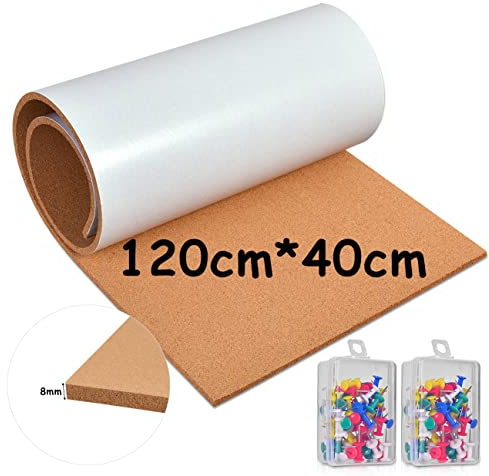 Okydoky Pinnwand Korkpla(40 * 120cm,8mm), Selbstklebende Kork Borad Rolle, Korktafel zum Fotos aufhängen, Cork Bulletin Bars für Büro, Schule und Zuhause(8mm,DE)