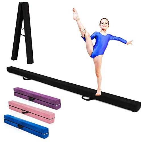 RELAX4LIFE Barra de Equilibrio Gimnasia Plegable 210 cm, Viga de Equilibrio con Patas Elevadas y Asas de Transporte, Viga de Equilibrio de EPE y Pino para Niños, 210x10x6,5cm (Negro)