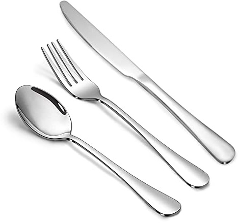 Silverware Set,SANTUO Stainless Steel Knives Spoon Forks Set for Home, Kitchen and Restaurant, Mirror Polished& Dishwasher Safe (18pcs Silverware set)