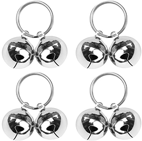 TOAOB 8 Pièces Petites Clochettes 25mm Argent Grelots Clochette de Noël Cloches Bells pour Animaux avec 4pcs Anneaux Porte-clés pour Décoration Créatives Fabrication de Bijoux