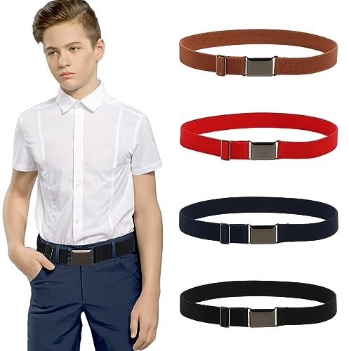 Kajeer Kids Belts 2 Pack for Boys Girls Elastic,Adjustable Silver Square Buckle Boy Toddler Belt for School Uniforms Causal