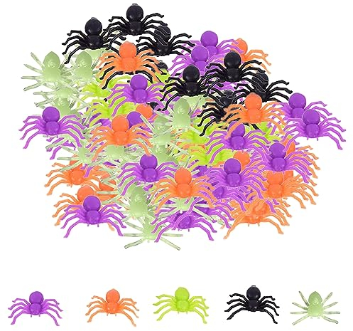 ZEACCT 200 Pcs Realistic Black Plastic Spiders | Halloween Party Supplies with 5 Mixed Colours | Mini Spooky Decorations for Indoor & Outdoor Use | Lightweight & Durable Crawling Spider Props
