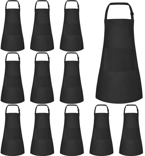 BOUBONI Grembiule per bambini, con 2 tasche, regolabile, da chef, per pittura, cucina, pasticceria, artigianato, Nero , 12 PCS