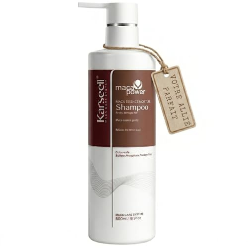 Karseell MACA CARE SYSTEM Shampoo Idratante Nutriente Riparatore Professionale Collagene Olio di Argan Capelli Secchi Danneggiati Ricci Anticrespo Protezione Colorati Brillantezza Senza Solfati 500ml