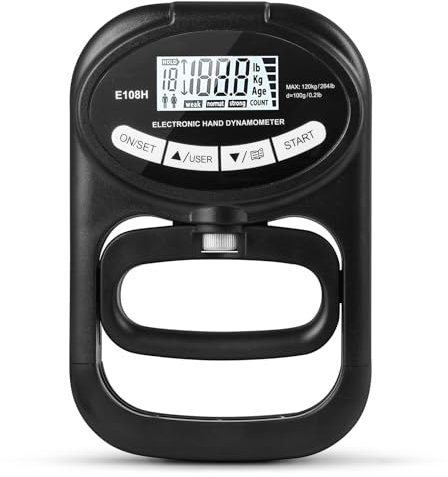 OSDUE 264lb/120kg Digitaler Handkraftmessgerät, Hand Dynamometer Schwarz, Elektronischer Griffkraft Messer, Griffkraftmessgerät, Grip Strength Trainer Kraftmesser mit USB-Ladekabel