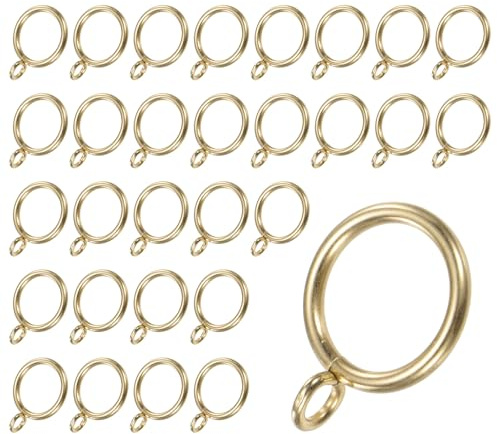 M METERXITY 30-Pack Gold Curtain Rings with Eyelet, Rustproof Metal Rings for Curtain Rods, 1 Inch Interior Diameter Drapery Rings for Curtain Rods for Hanging Drapes/Hats/Towels
