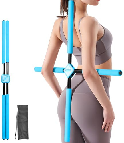 Posture Corrector Yoga Cross Stick -Yoga Stick Posture Corrector- Back Pain Relief for Men Women - Stretcher and Straightener for Upper and Lower Back -Back Straightener Posture Corrector (Blue-01)