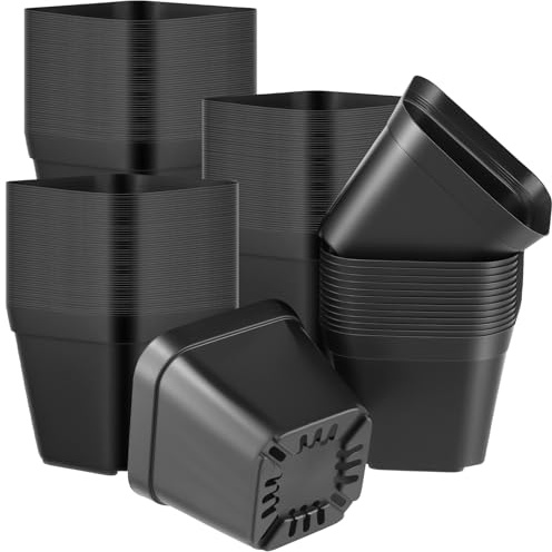 MAKTSAM 200PCS 10cm Plastic Plant Nursery Pots with Drainage Holes, Square Seedling Pots, Anti-Deformation Plant Containers for Vegetables, Succulents, and Transplanting