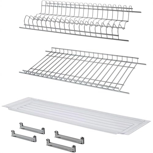 Rocard® Scolapiatti 86 cm per Pensile da 90 cm – Kit con Griglie in Acciaio Cromato, Vaschetta Raccogligocce, Staffe, Portabicchieri e Portapiatti da Incasso per Cucina