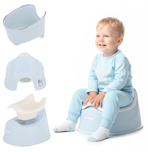 sun baby Kinder Töpfchen 18-36 Monate, rutschfeste Füße, ergonomische Rückenlehne, herausnehmbarer Einsatz, aus Kunststoff, bis zu 15 kg (Blau-Weiß)