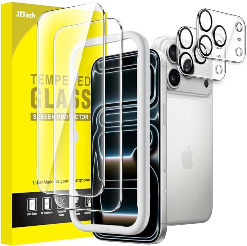 JETech Skärmskydd för iPhone 17 Pro Max, 2+2-Pack | med Kameralinsfolie, HD Klart Härdat Glas, Repskydd, Enkel Installationsram