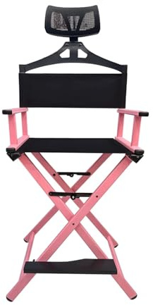 OPIGJUFD Vikbar regissörsstol aluminium hopfällbar stol för utomhusbruk, sminkpall för fotostudio, regissörsstol, kompakt och bärbar campingstol(Pink with pillow)