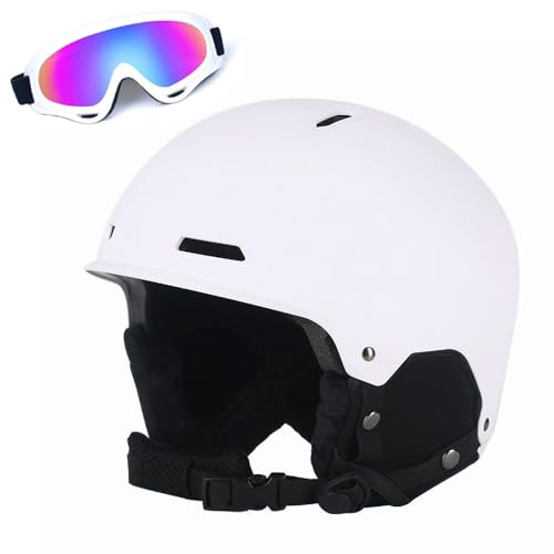 Casco da Sci con Occhiali, Casco da Snowboard Per Adulti con 8 Prese D'Aria, Calotta In Pc E Schiuma Eps, Caschi da Neve Per Uomini, Donne E Ragazzi(B White,L(57-61CM))