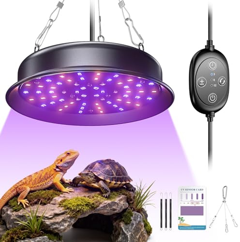 testyu Lampada UVB per Rettili, Luce per Rettili con Timer a 3-6-12 Cicli e 3 Livelli di Luminosità, Lampada UVA/UVB a Spettro Completo per Tartarughe, Draghi Barbuti e Serpenti