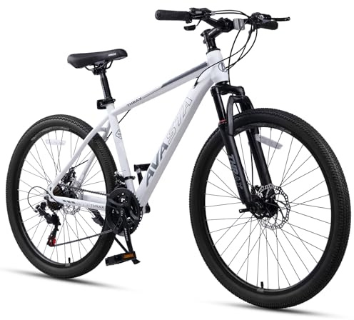 AVASTA Bicicleta de montaña de 27,5 pulgadas para hombres y mujeres, con marco de acero de alta resistencia y frenos de disco doble, suspensión delantera, 21 velocidades, cable de freno oculto, color