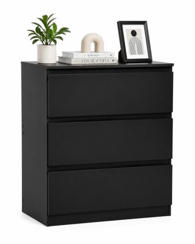 Amveya Cajonera Negra 60 cm Ancho 3 Cajones para Armario y Dormitorio | Cómoda negra de 3 cajones, gavetero y mueble auxiliar para armario interior, dormitorio, salón, pasillo o entrada