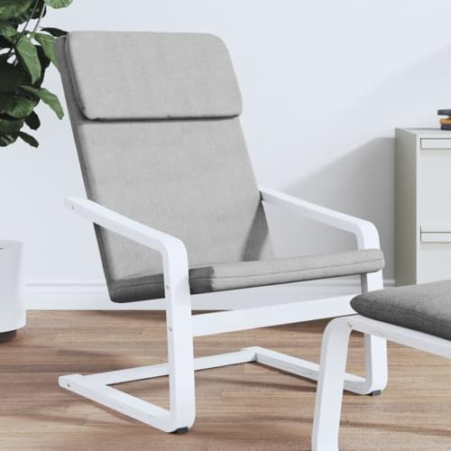 Kaloriko Poltrona relax in tessuto grigio chiaro con robusto telaio in legno di betulla, seduta imbottita e cuscino, ergonomica per soggiorno, lounge club, ideale per leggere, guardare la TV