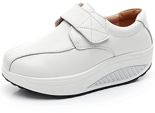 rismart Donna Cuneo Hook & Loop Comodo Carino Pelle Addestratore Scarpe Sneaker SN8787(Bianca,EU39.5)