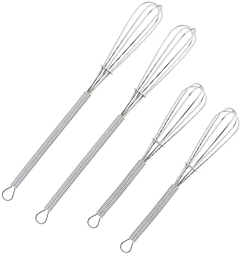 Wingsflying 4 Pack Mini Wire Kitchen Whisks Small Egg Whisk Gravy Sauce Mini Whisk Silver-Each of 2PCS 5 Inches and 7 Inches