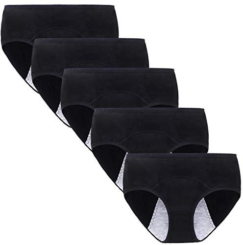 Anntry Mutande per Periodo Mestruale per Grandi Ragazze Mutande Anti-perdite per Adolescenti Mutandine Protettive in Cotone da Donna Post-Parto (L, 5Nero)