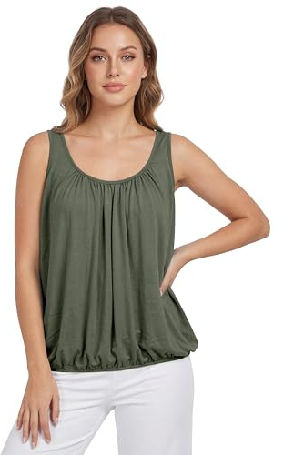 Love My Fashions® Women’s Vest Top Sleeveless Round Scoop Neck Tank Bubble Hem Straps Summer Vest Tops for Women UK Khaki