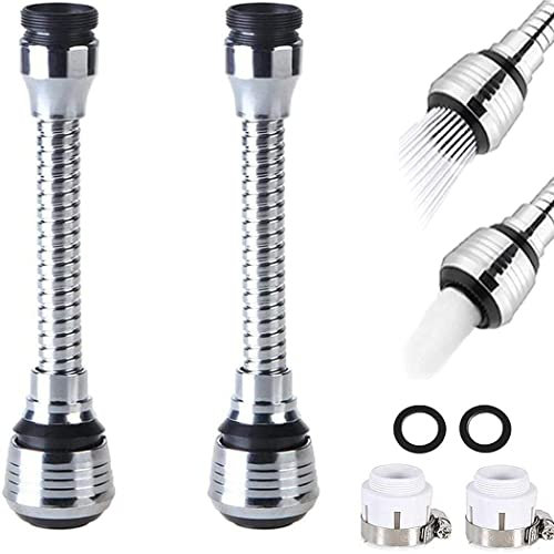 CHUANGOU 2 PCS Prolunga Rubinetto Cucina，Aeratore Rubinetto Cucina，per lavello, Girevole, a 360°, con Tubo Flessibile, Filtro per Rubinetto e Rubinetto a Risparmio idrico.