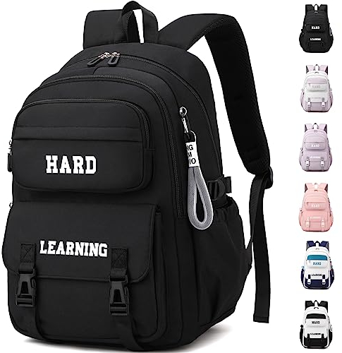 KESUDE Schulrucksack Teenager Schultasche Mädchen Jungen, Schwarz Rucksack Schule Schultasche Multi-Tasche Wasserdicht Schulrazen Daypack Backpack Groß School Bag für Mädchen Damen