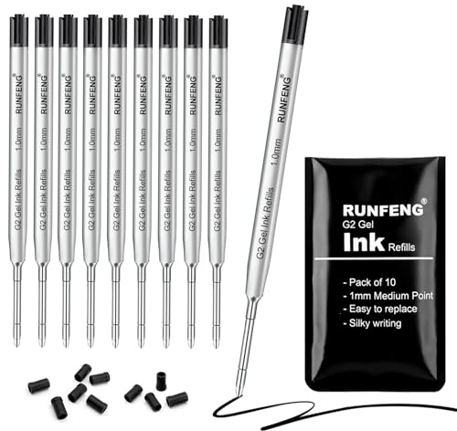 10er-Set Großraumminen für Kugelschreiberminen Großraumminen Metall Ersatzminen für das G2-Format,Kompatible Minen 1,0mm Strichstärke M,Ersatzminen - Kugelschreiber Minen Schreibfarbe Schwarz