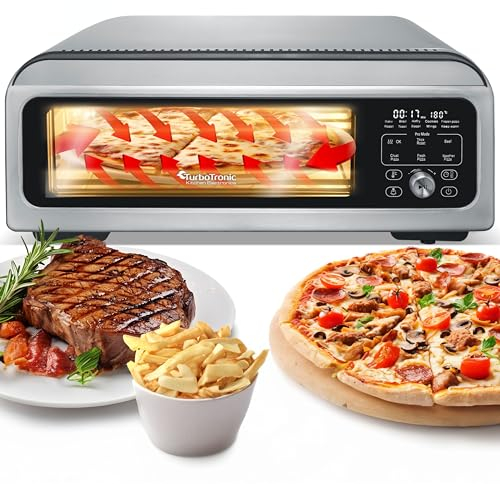 Pizzaofen TurboTronic bis 400°C für 33 cm Pizza – In 3 Min. perfekt gebacken! | Mit Steinplatte & Gusseisen für Pizza, Flammkuchen & Steak | Elektrischer PizzaAirfryer für Zuhause & Garten Pizzamaker